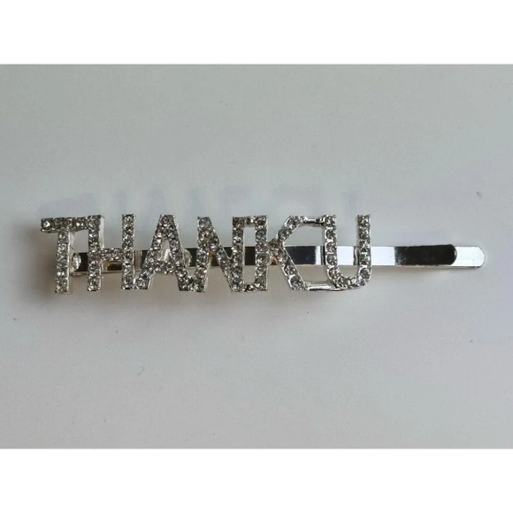 Silver Rhinestone THANK U Statement Hair Clip Bobby‎ Pin Slide Accessory J-01